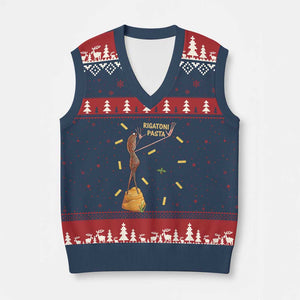 Funny Rigatoni Pasta Marcus The Worm V-Neck Knit Sweater Vest Dramatic Pasta Lover Foodie Meme TS02 Navy Red Print Your Wear