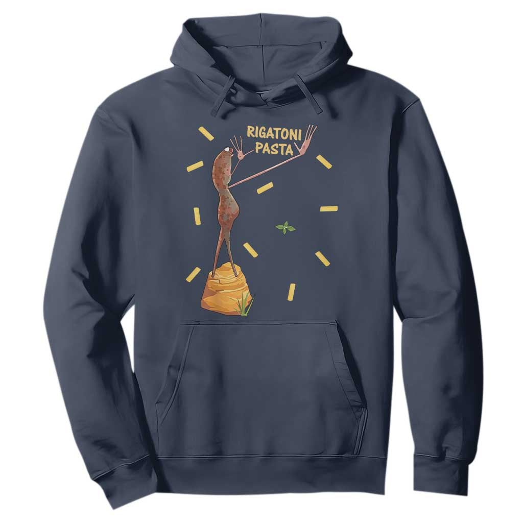 Funny Rigatoni Pasta Marcus The Worm Hoodie Dramatic Pasta Lover Foodie Meme TS02 Navy Print Your Wear