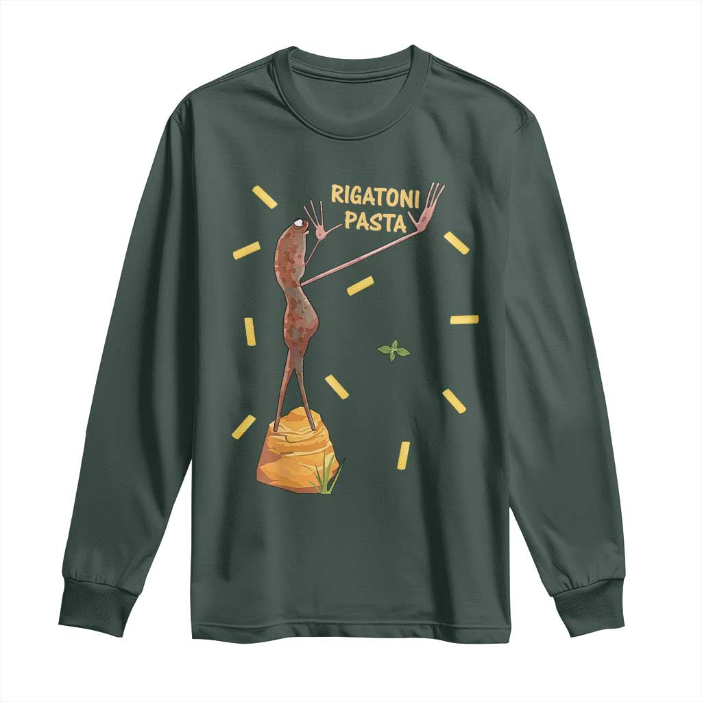 Funny Rigatoni Pasta Marcus The Worm Long Sleeve Shirt Dramatic Pasta Lover Foodie Meme TS02 Dark Forest Green Print Your Wear