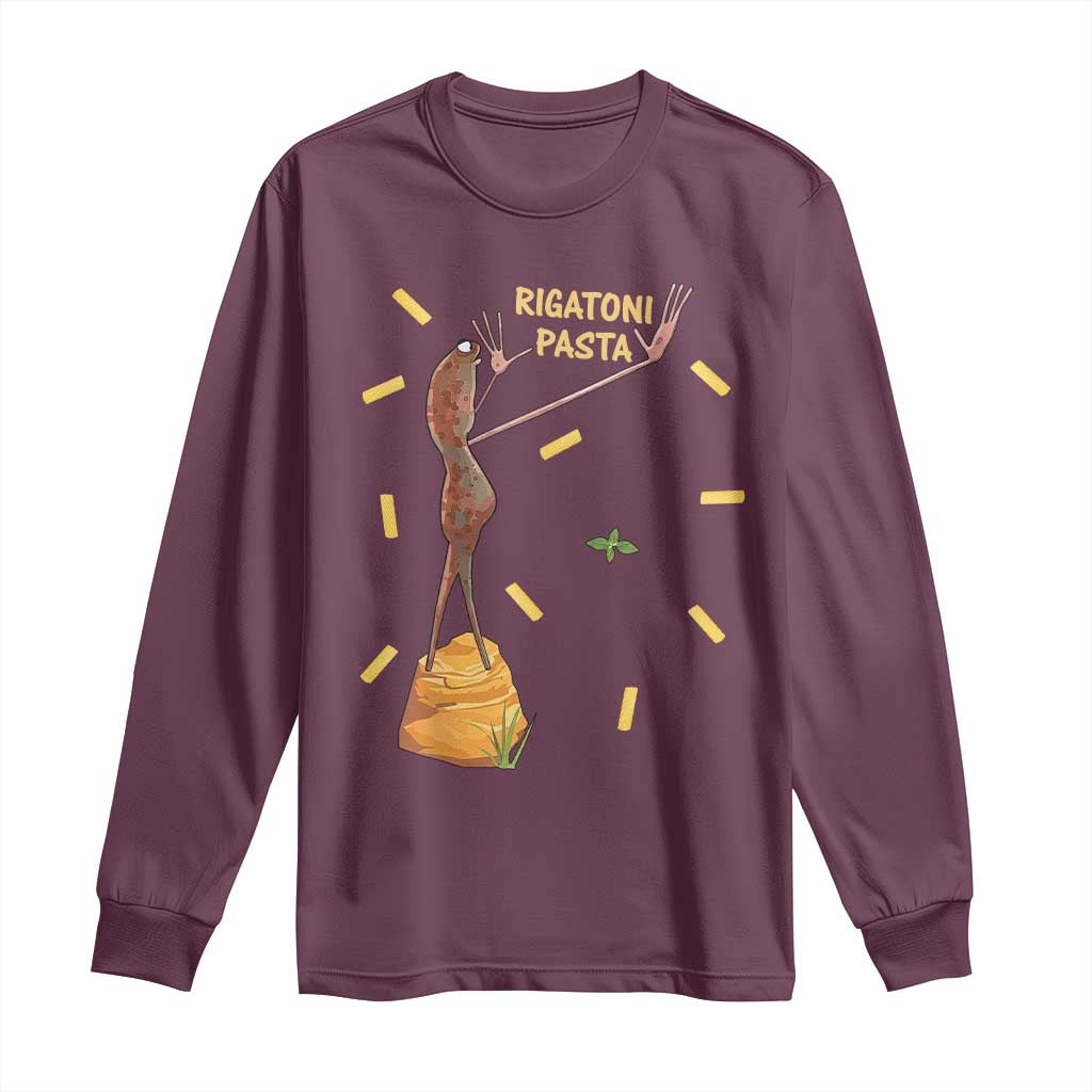 Funny Rigatoni Pasta Marcus The Worm Long Sleeve Shirt Dramatic Pasta Lover Foodie Meme TS02 Maroon Print Your Wear