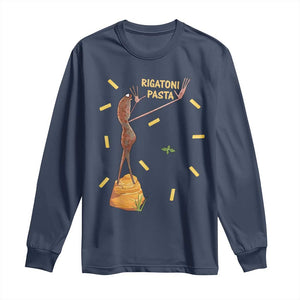 Funny Rigatoni Pasta Marcus The Worm Long Sleeve Shirt Dramatic Pasta Lover Foodie Meme TS02 Navy Print Your Wear