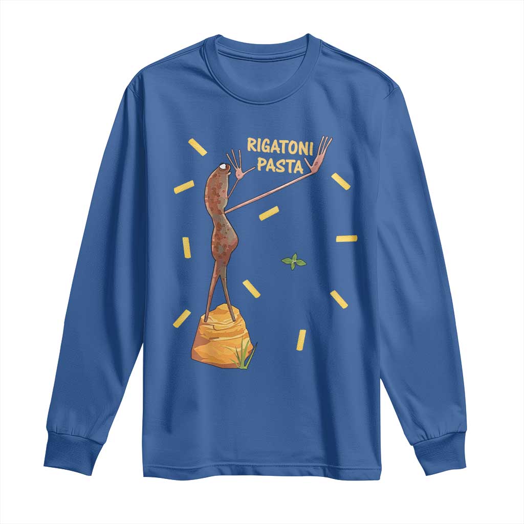 Funny Rigatoni Pasta Marcus The Worm Long Sleeve Shirt Dramatic Pasta Lover Foodie Meme TS02 Royal Blue Print Your Wear