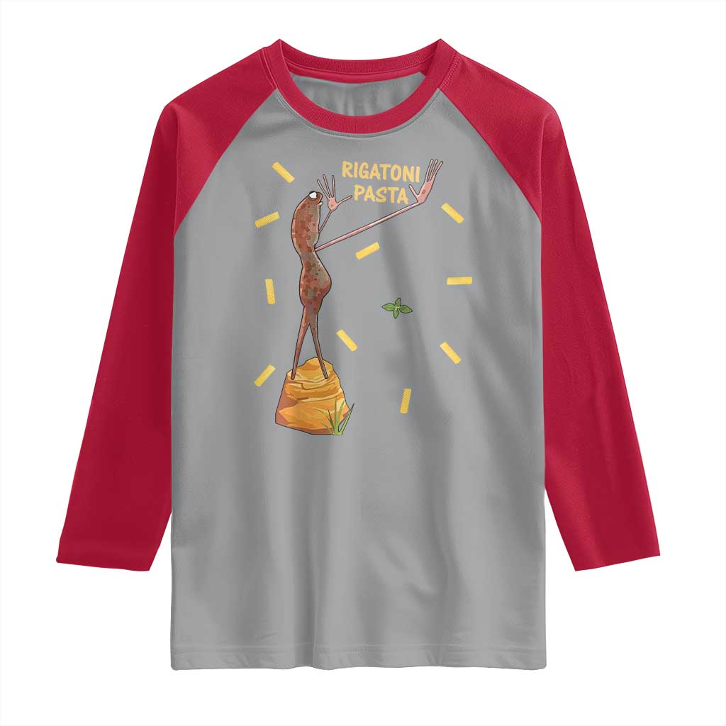 Funny Rigatoni Pasta Marcus The Worm Raglan Shirt Dramatic Pasta Lover Foodie Meme TS02 Sport Gray Red Print Your Wear