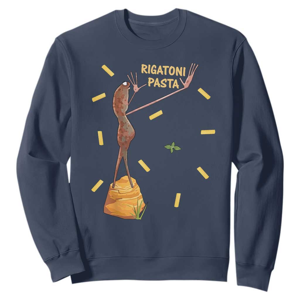 Funny Rigatoni Pasta Marcus The Worm Sweatshirt Dramatic Pasta Lover Foodie Meme TS02 Navy Print Your Wear