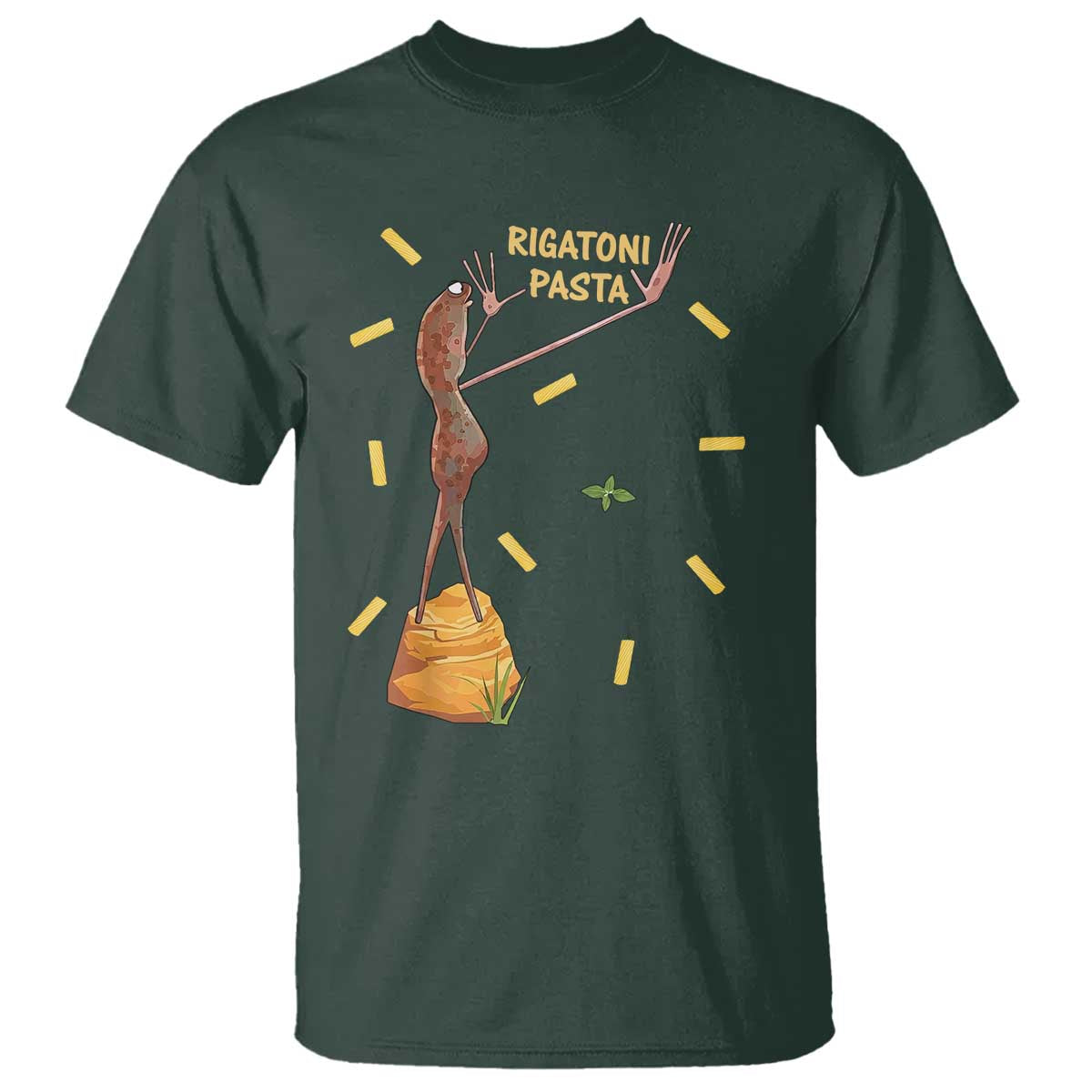 Funny Rigatoni Pasta Marcus The Worm T Shirt Dramatic Pasta Lover Foodie Meme TS02 Dark Forest Green Print Your Wear