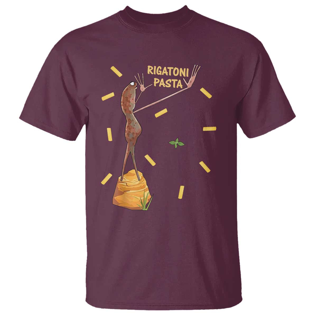 Funny Rigatoni Pasta Marcus The Worm T Shirt Dramatic Pasta Lover Foodie Meme TS02 Maroon Print Your Wear