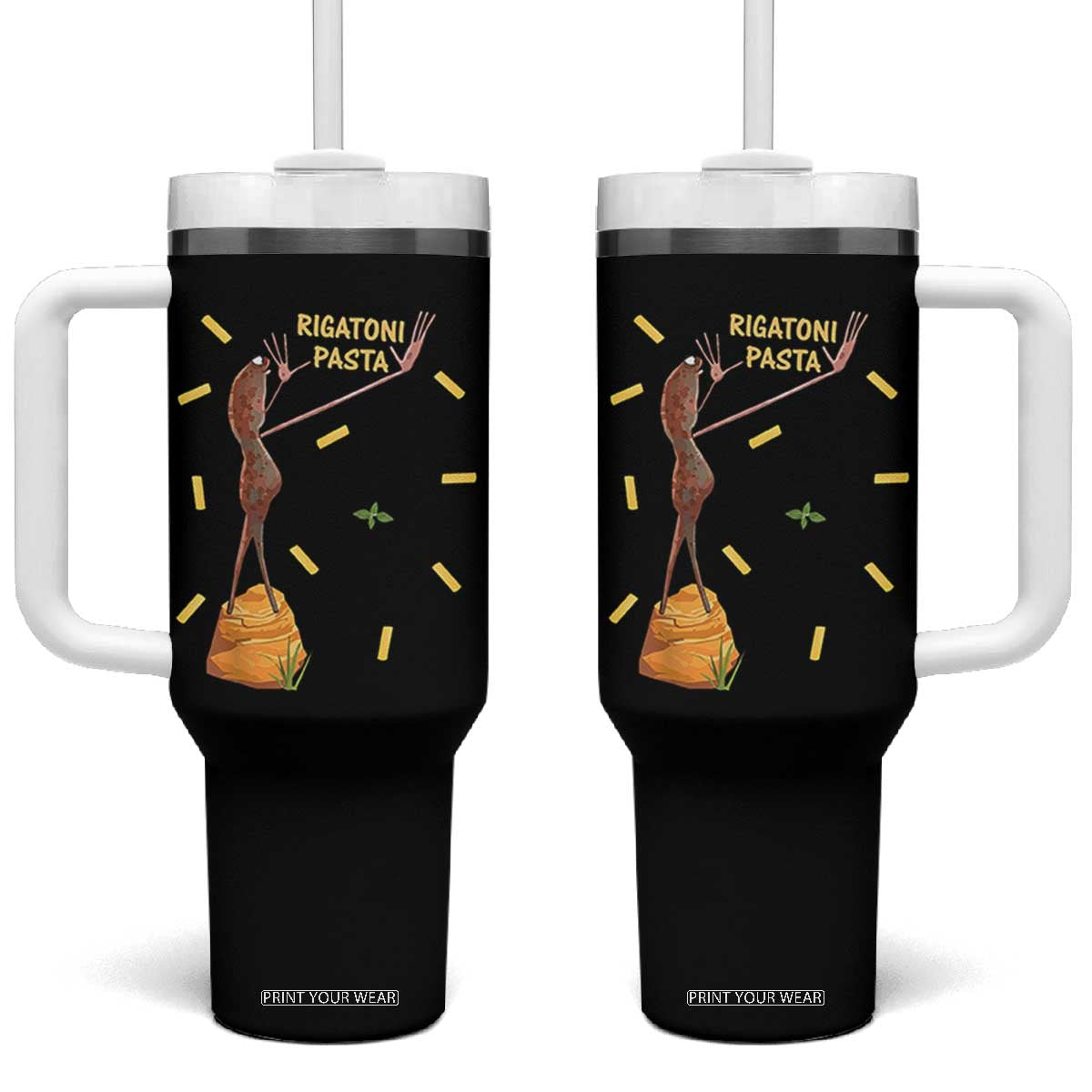Funny Rigatoni Pasta Marcus The Worm Tumbler With Handle Dramatic Pasta Lover Foodie Meme TS02 One Size: 40 oz Black Print Your Wear