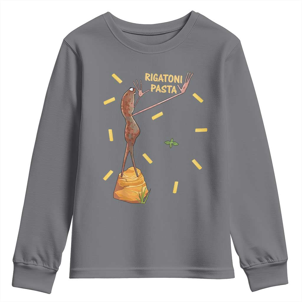 Funny Rigatoni Pasta Marcus The Worm Youth Sweatshirt Dramatic Pasta Lover Foodie Meme TS02 Charcoal Print Your Wear