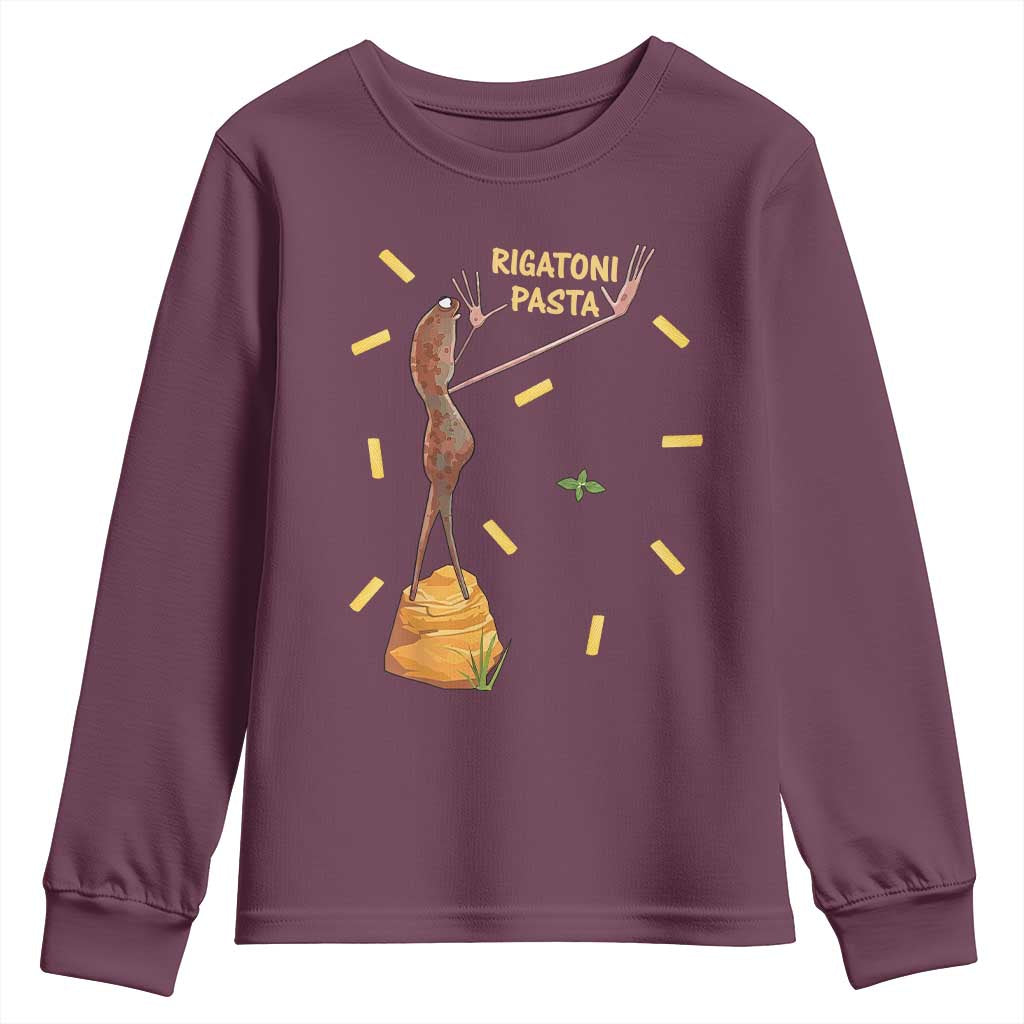 Funny Rigatoni Pasta Marcus The Worm Youth Sweatshirt Dramatic Pasta Lover Foodie Meme TS02 Maroon Print Your Wear