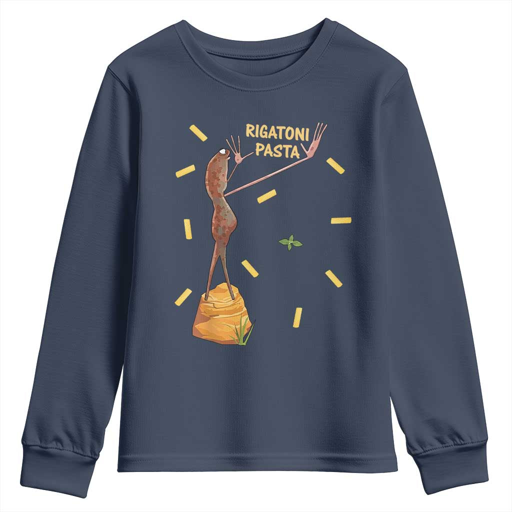 Funny Rigatoni Pasta Marcus The Worm Youth Sweatshirt Dramatic Pasta Lover Foodie Meme TS02 Navy Print Your Wear