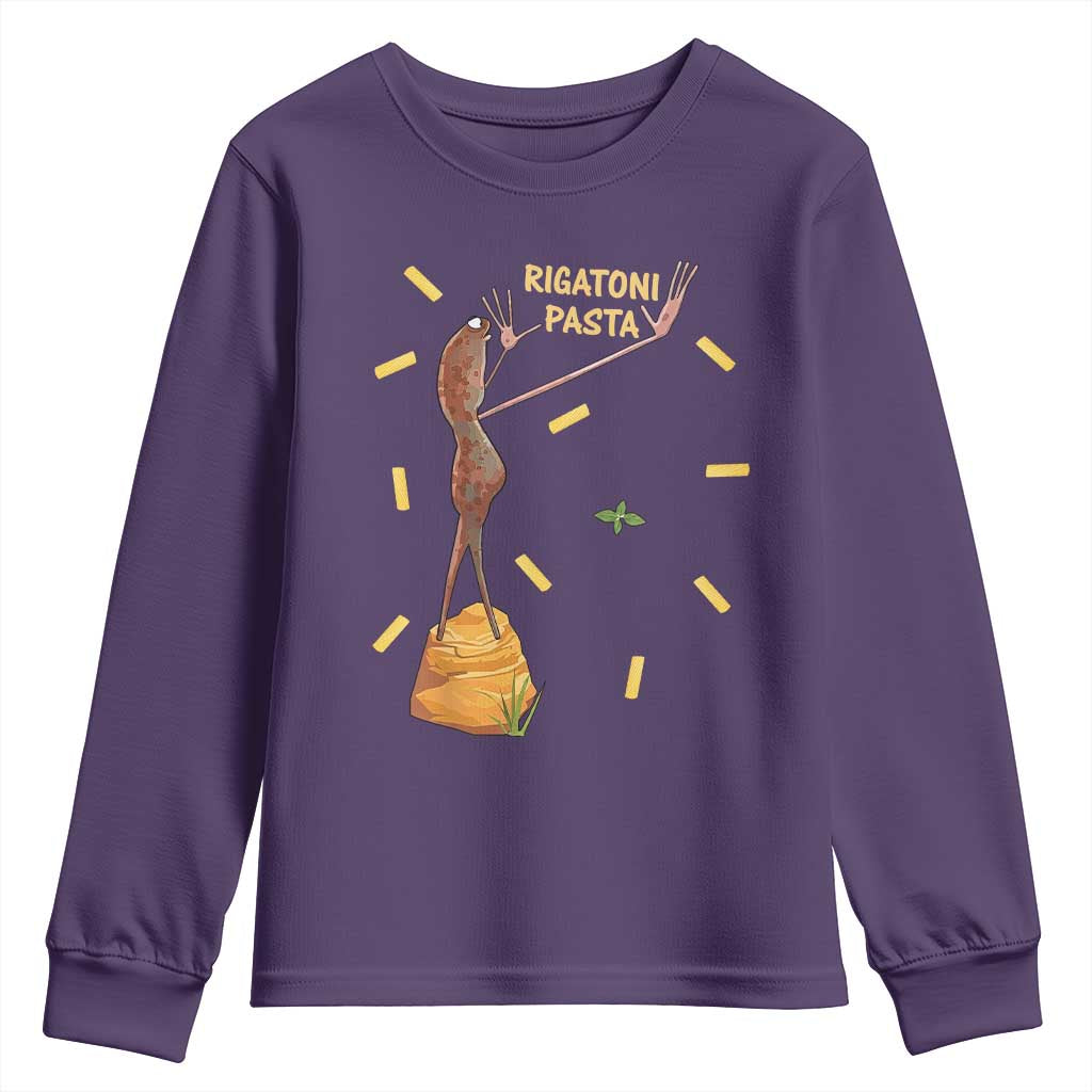 Funny Rigatoni Pasta Marcus The Worm Youth Sweatshirt Dramatic Pasta Lover Foodie Meme TS02 Purple Print Your Wear
