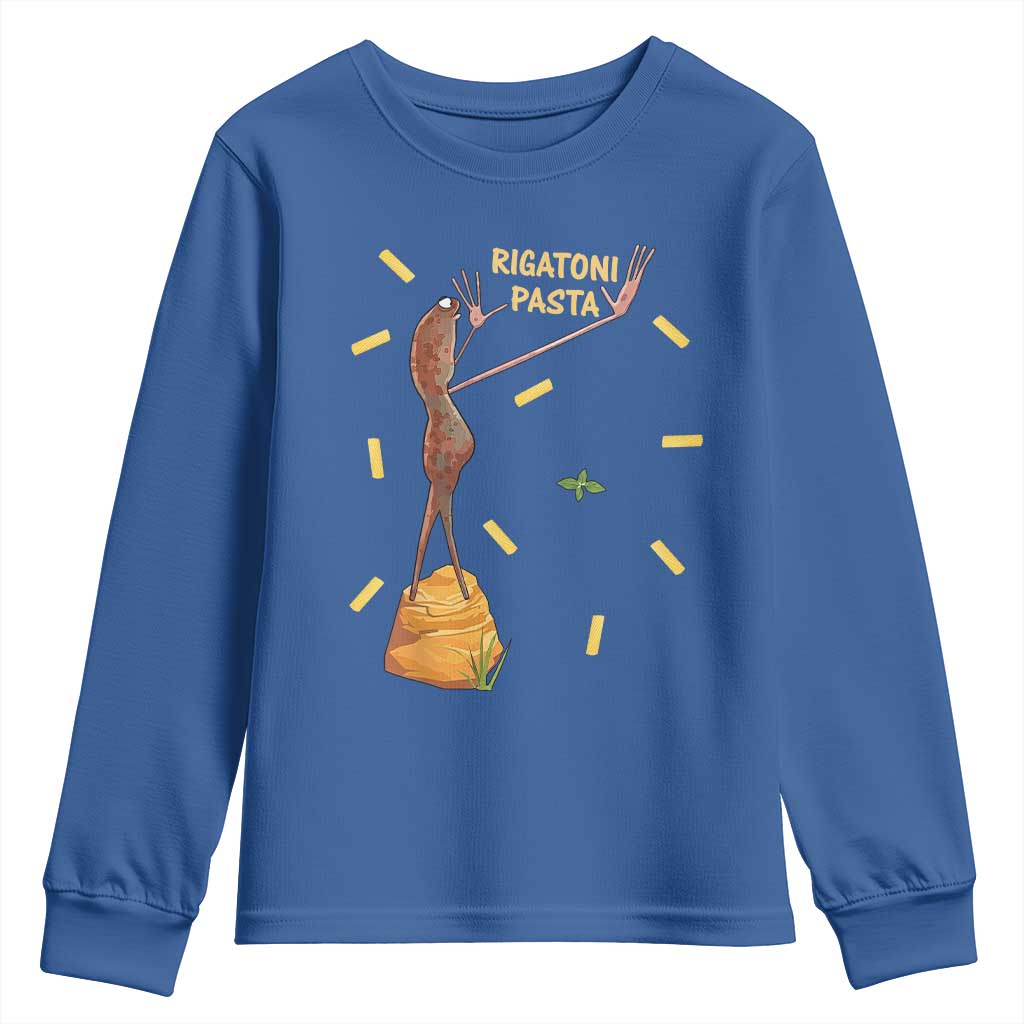Funny Rigatoni Pasta Marcus The Worm Youth Sweatshirt Dramatic Pasta Lover Foodie Meme TS02 Royal Blue Print Your Wear