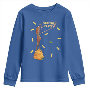 Funny Rigatoni Pasta Marcus The Worm Youth Sweatshirt Dramatic Pasta Lover Foodie Meme TS02 Royal Blue Print Your Wear
