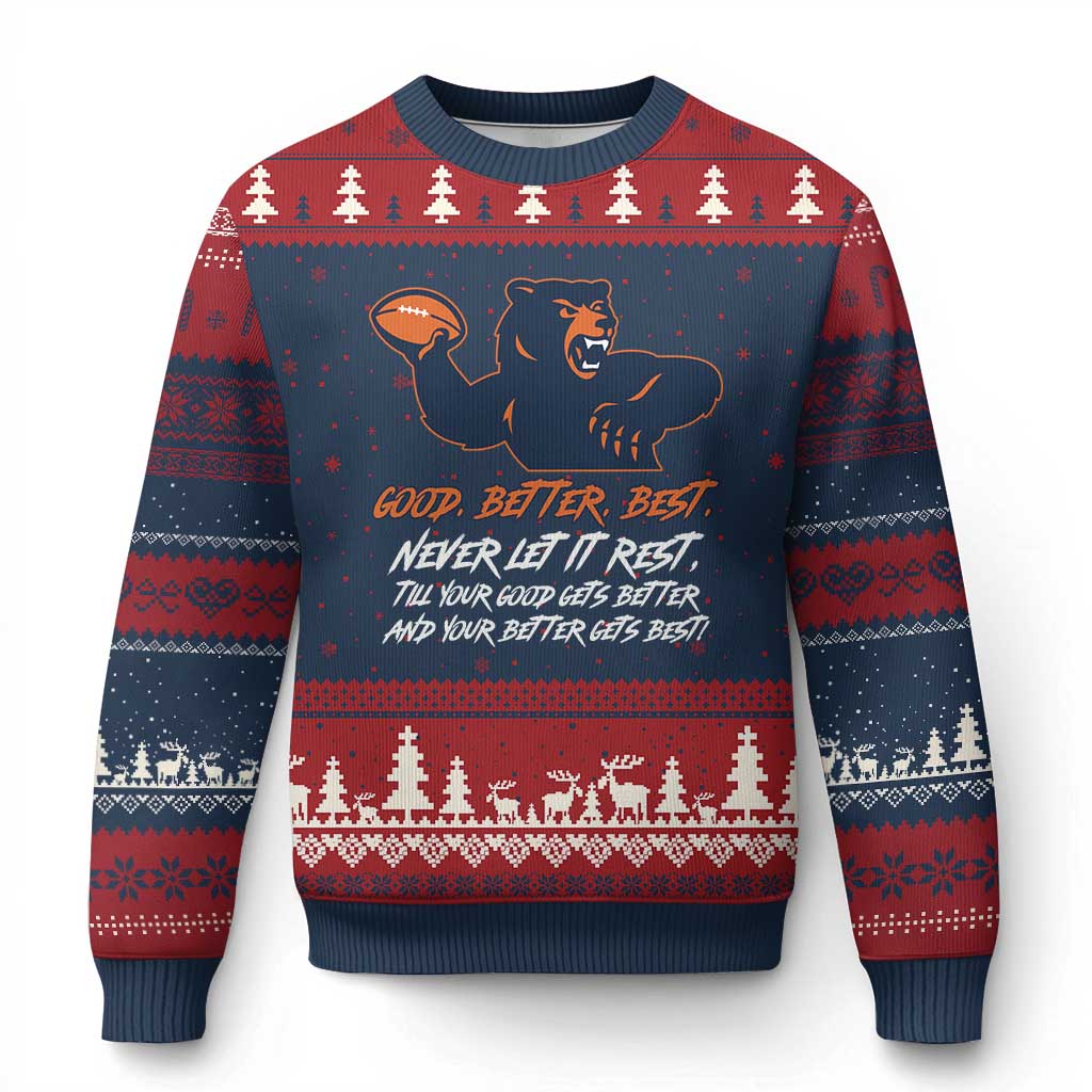 Good Better Best Ugly Christmas Sweater Never Let It Rest Motivational CFB TS02 Navy Red Print Your Wear