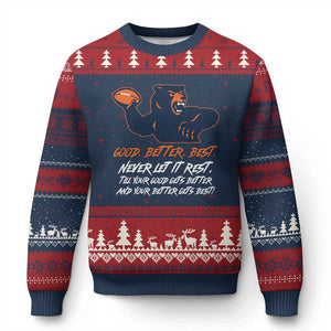 Good Better Best Ugly Christmas Sweater Never Let It Rest Motivational CFB TS02 Navy Red Print Your Wear