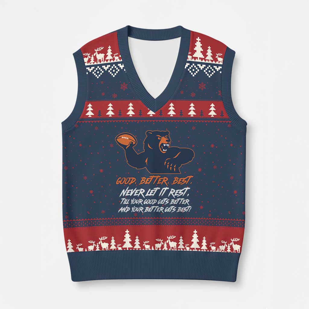 Good Better Best Muscular Bear V-Neck Knit Sweater Vest Never Let It Rest Motivational Chicago Football TS02 Navy Red Print Your Wear