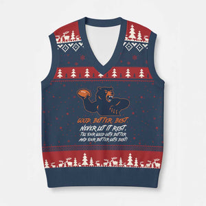 Good Better Best Muscular Bear V-Neck Knit Sweater Vest Never Let It Rest Motivational Chicago Football TS02 Navy Red Print Your Wear