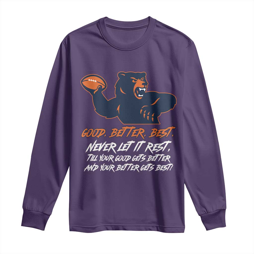 Good Better Best Muscular Bear Long Sleeve Shirt Never Let It Rest Motivational Chicago Football TS02 Purple Print Your Wear