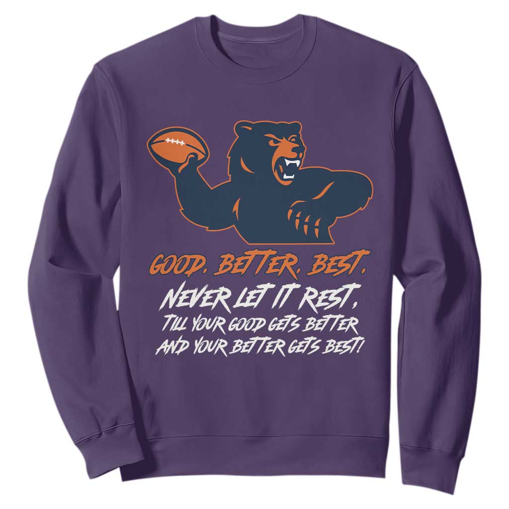 Good Better Best Muscular Bear Sweatshirt Never Let It Rest Motivational Chicago Football TS02 Purple Print Your Wear