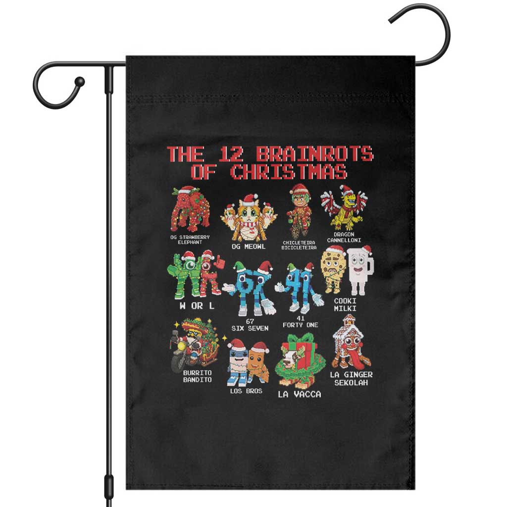 The 12 Brainrots of Christmas Garden Flag Funny Cursed Meme Holiday Gag Gift TS02 Black Print Your Wear