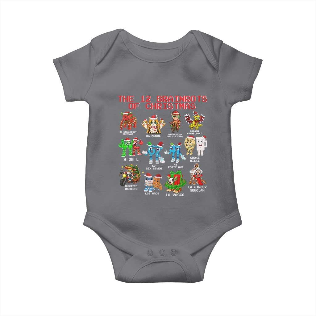 The 12 Brainrots of Christmas Baby Onesie Funny Cursed Meme Holiday Gag Gift TS02 Charcoal Print Your Wear