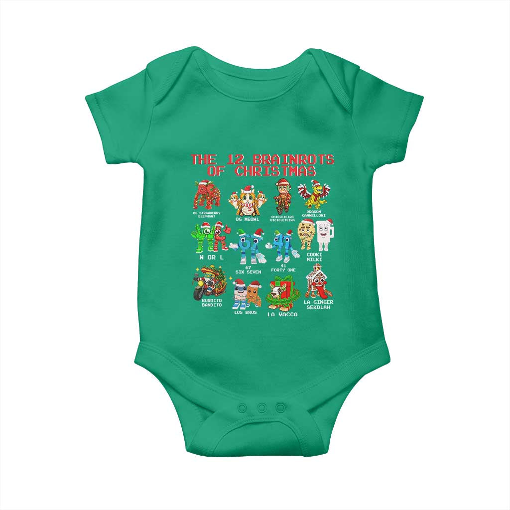 The 12 Brainrots of Christmas Baby Onesie Funny Cursed Meme Holiday Gag Gift TS02 Irish Green Print Your Wear