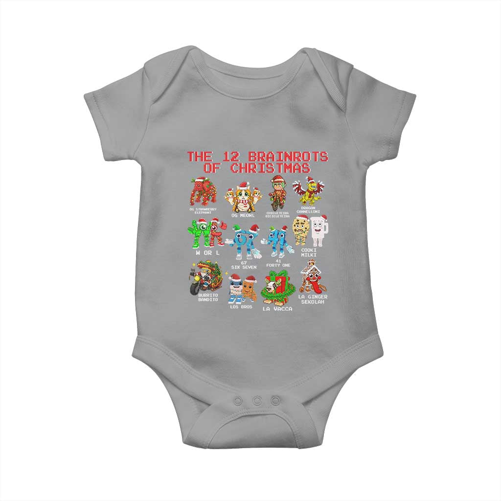 The 12 Brainrots of Christmas Baby Onesie Funny Cursed Meme Holiday Gag Gift TS02 Sport Gray Print Your Wear