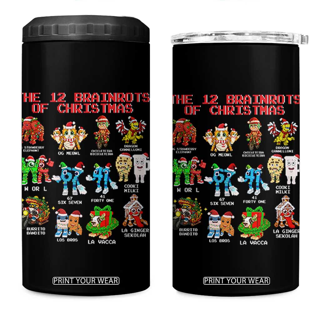 The 12 Brainrots of Christmas 4 in 1 Can Cooler Tumbler Funny Cursed Meme Holiday Gag Gift TS02 One Size: 16 oz Black Print Your Wear