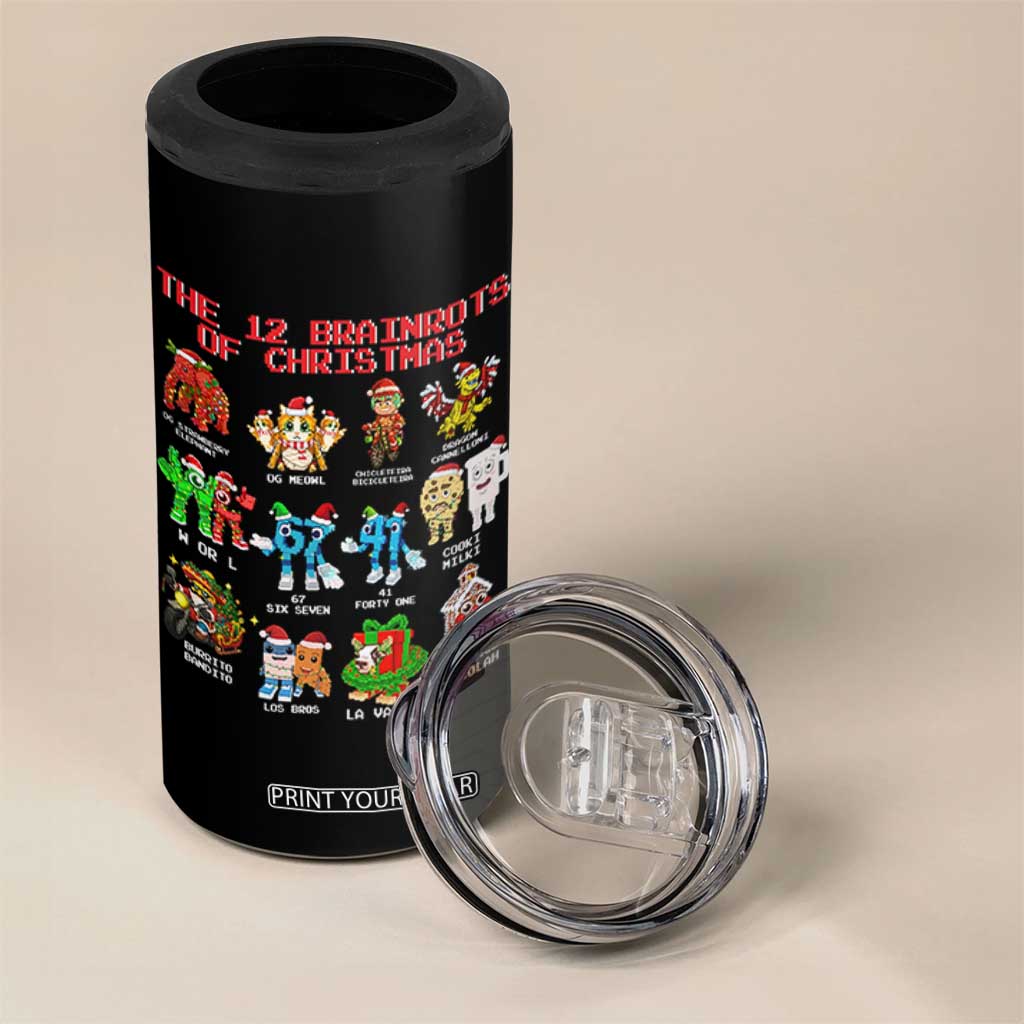 The 12 Brainrots of Christmas 4 in 1 Can Cooler Tumbler Funny Cursed Meme Holiday Gag Gift TS02 Print Your Wear