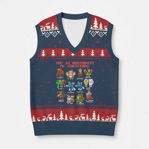 The 12 Brainrots of Xmas V-Neck Knit Sweater Vest Funny Cursed Meme Holiday Gag Gift TS02 Navy Red Print Your Wear