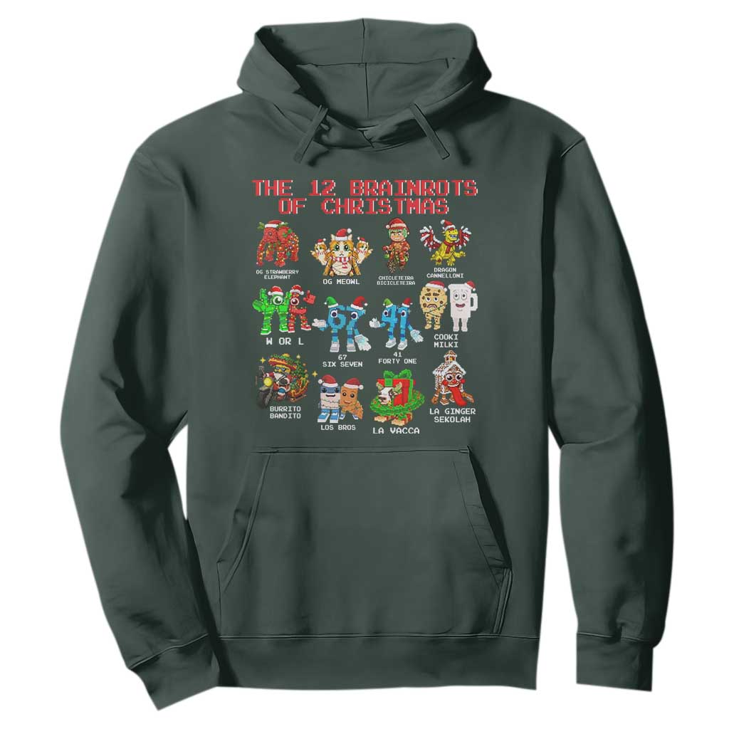 The 12 Brainrots of Christmas Hoodie Funny Cursed Meme Holiday Gag Gift TS02 Dark Forest Green Print Your Wear