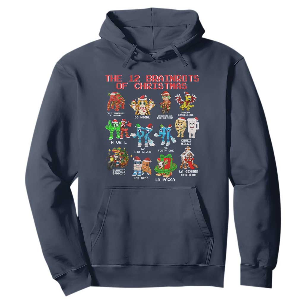 The 12 Brainrots of Christmas Hoodie Funny Cursed Meme Holiday Gag Gift TS02 Navy Print Your Wear