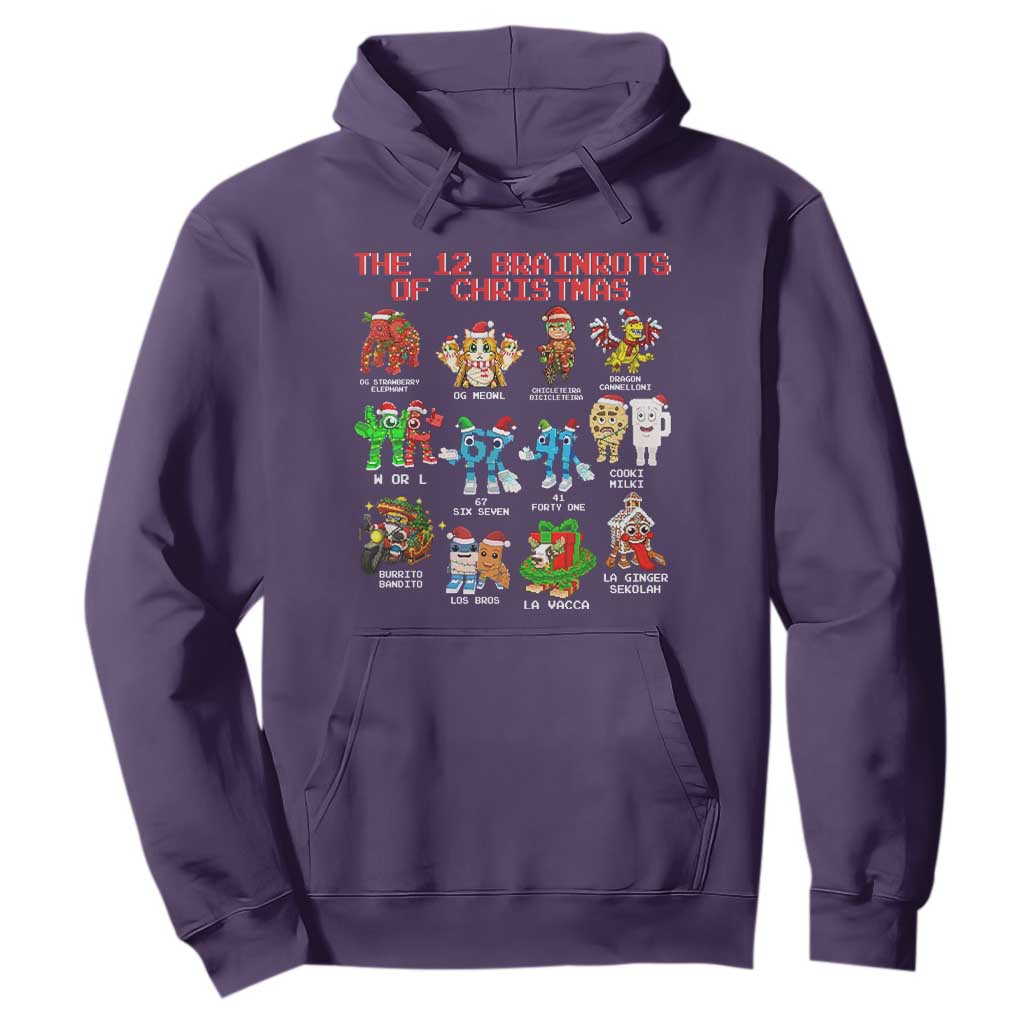 The 12 Brainrots of Christmas Hoodie Funny Cursed Meme Holiday Gag Gift TS02 Purple Print Your Wear