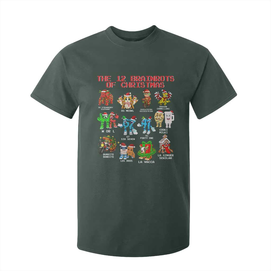 The 12 Brainrots of Christmas T Shirt For Kid Funny Cursed Meme Holiday Gag Gift TS02 Dark Forest Green Print Your Wear