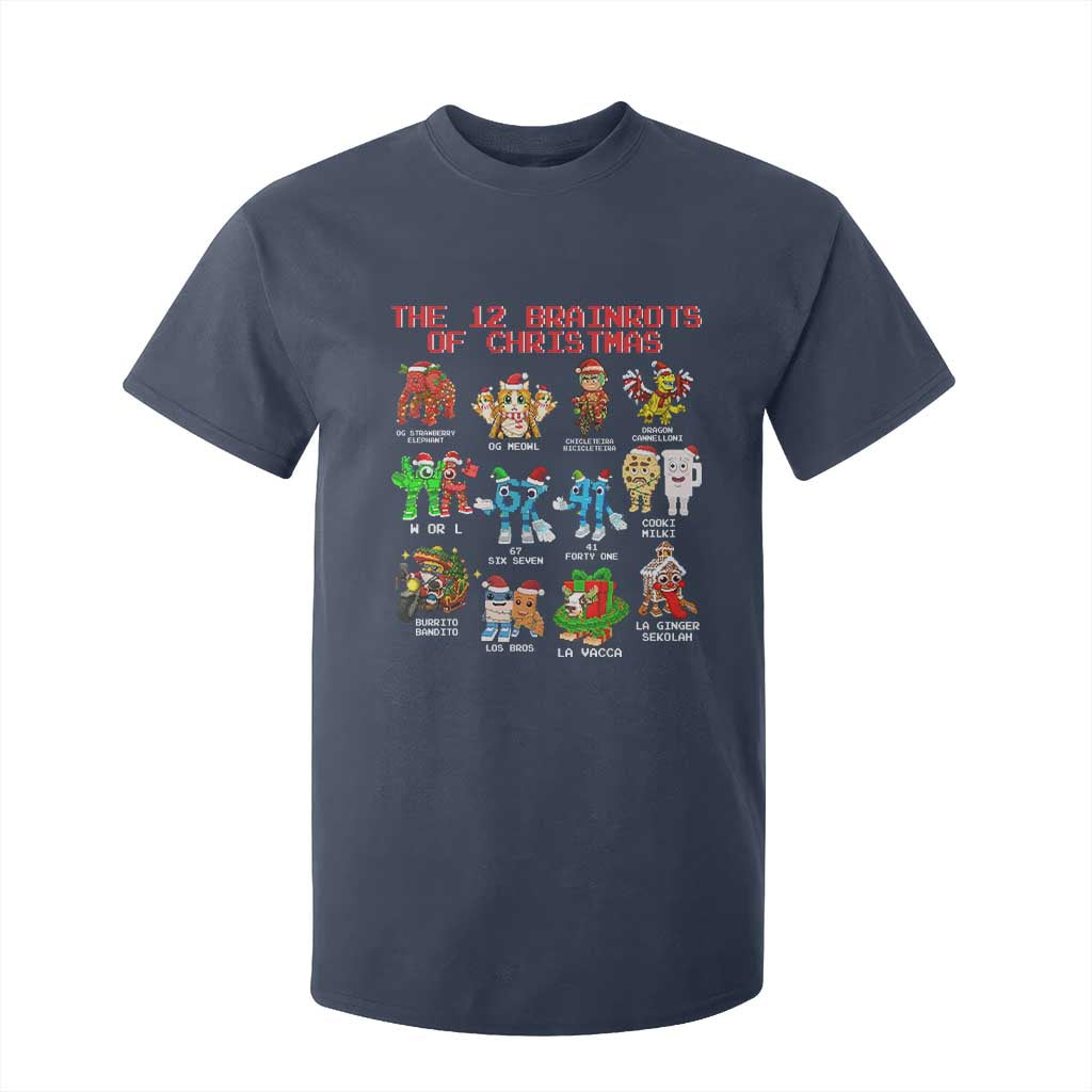 The 12 Brainrots of Christmas T Shirt For Kid Funny Cursed Meme Holiday Gag Gift TS02 Navy Print Your Wear
