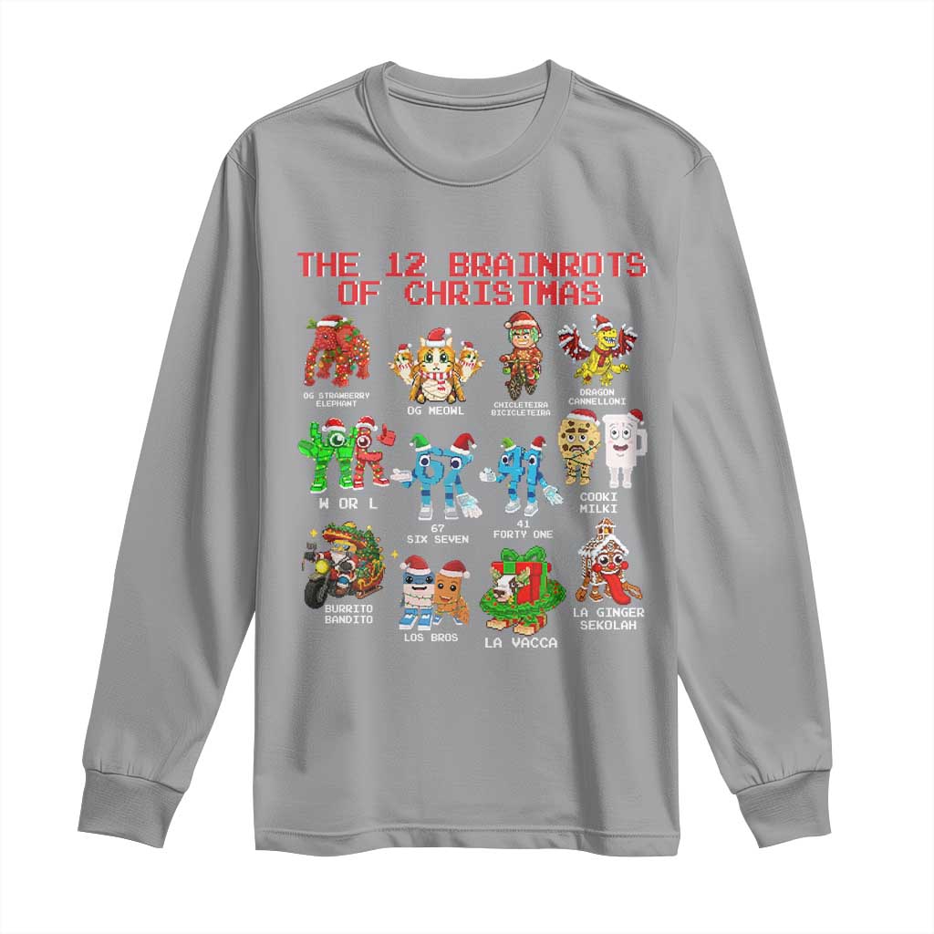 The 12 Brainrots of Christmas Long Sleeve Shirt Funny Cursed Meme Holiday Gag Gift TS02 Sport Gray Print Your Wear