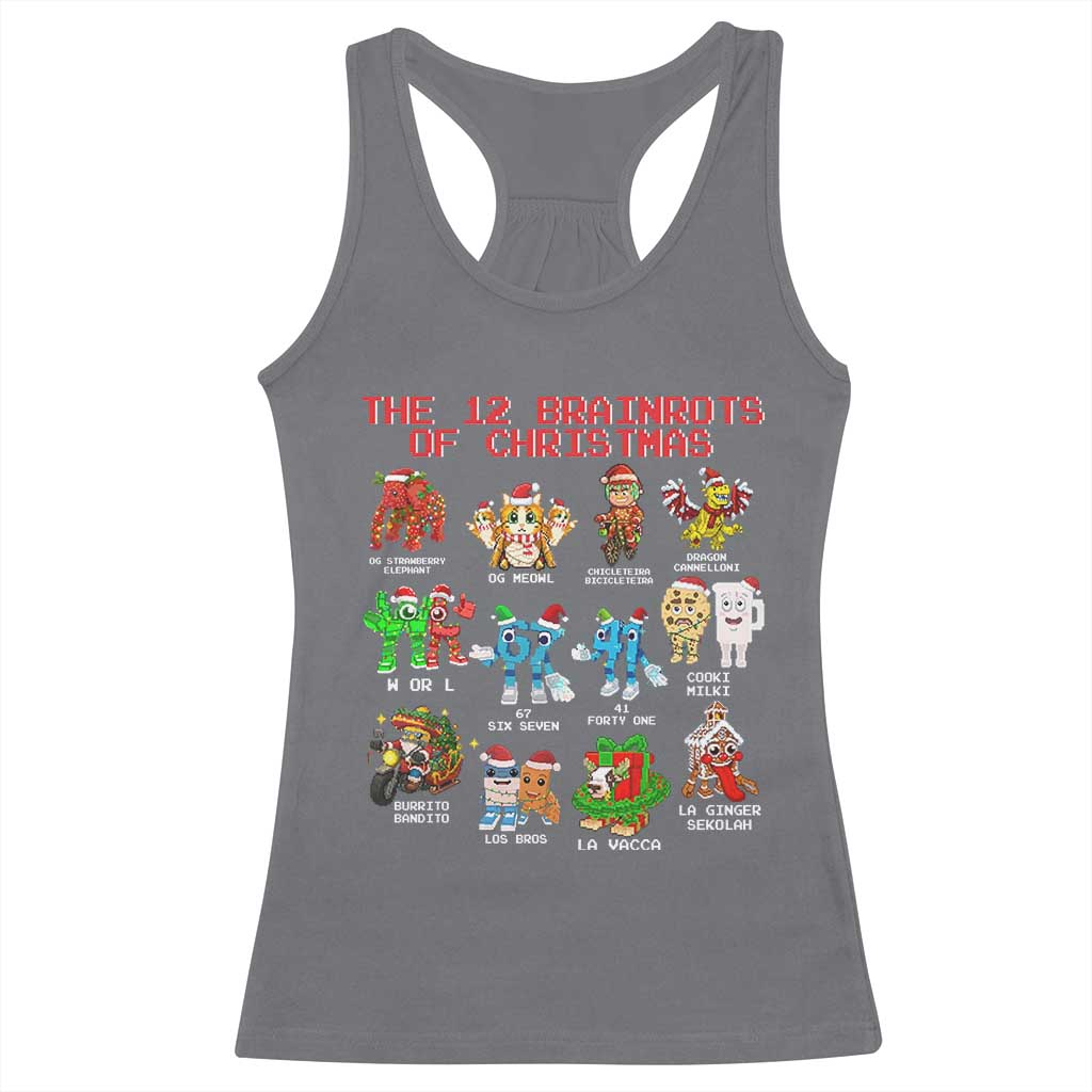 The 12 Brainrots of Christmas Racerback Tank Top Funny Cursed Meme Holiday Gag Gift TS02 Charcoal Print Your Wear
