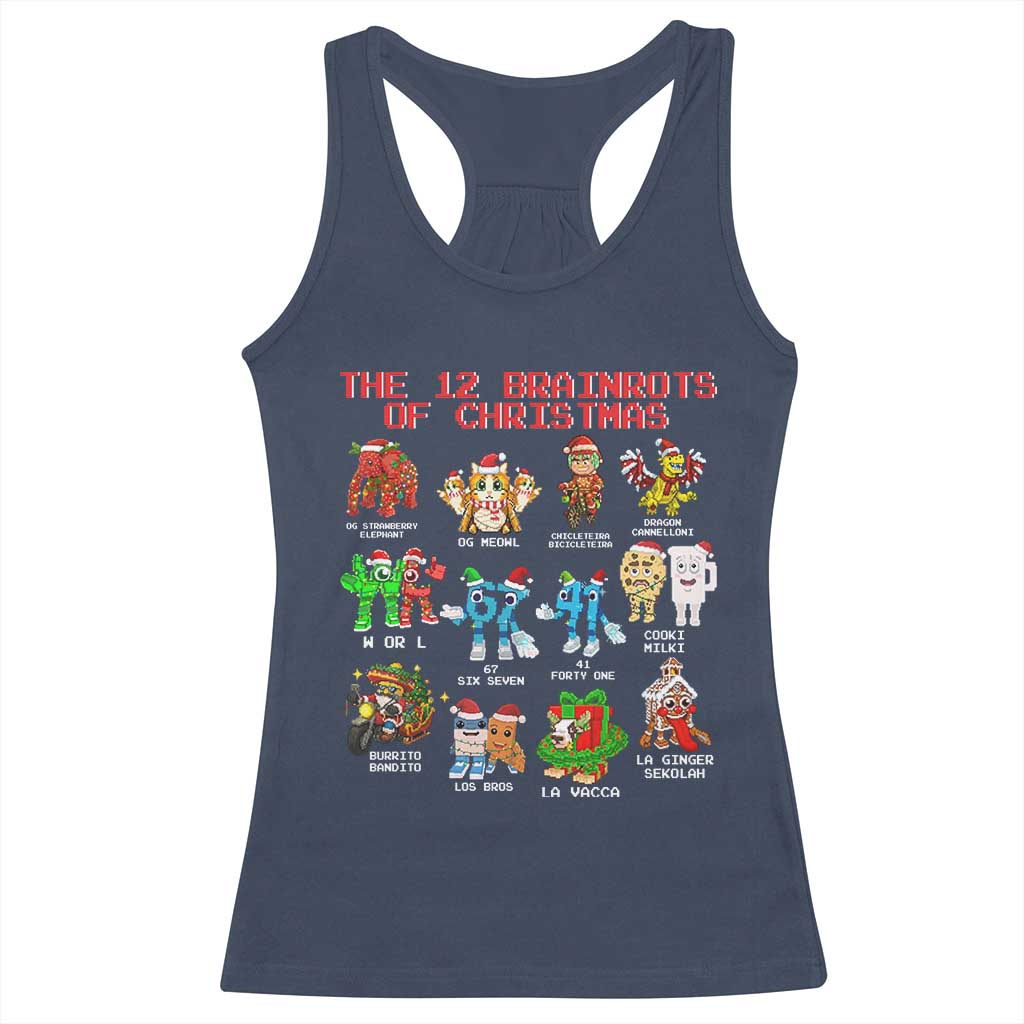 The 12 Brainrots of Christmas Racerback Tank Top Funny Cursed Meme Holiday Gag Gift TS02 Navy Print Your Wear