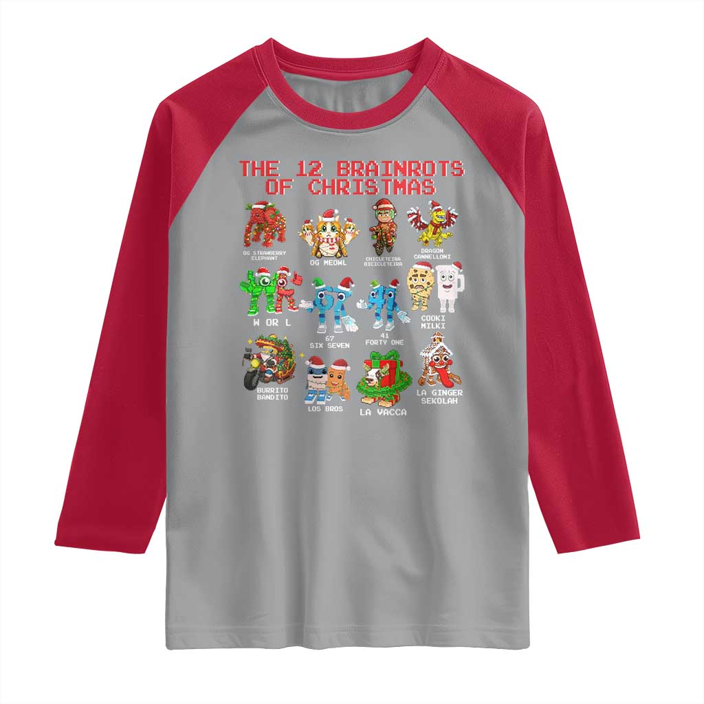 The 12 Brainrots of Christmas Raglan Shirt Funny Cursed Meme Holiday Gag Gift TS02 Sport Gray Red Print Your Wear