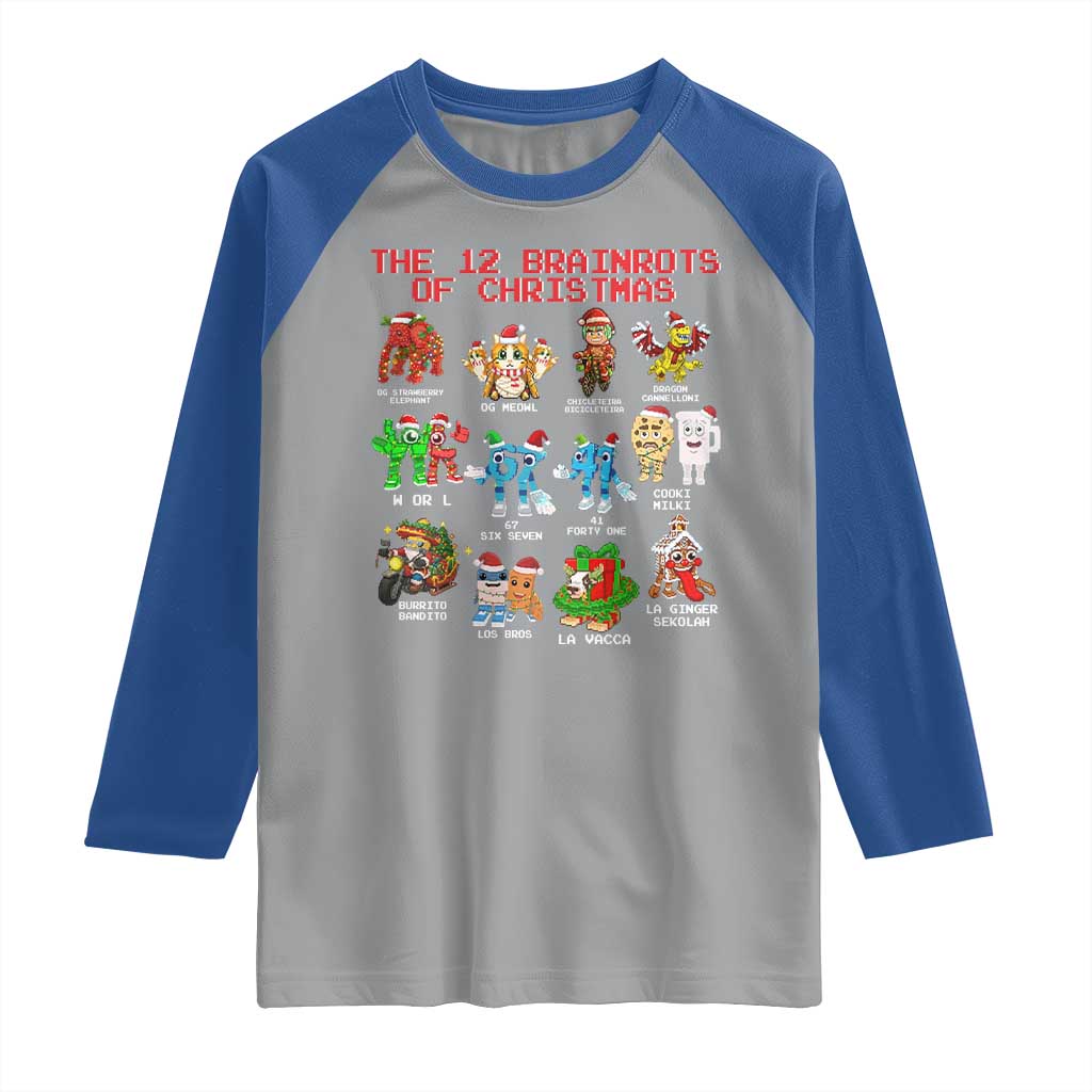 The 12 Brainrots of Christmas Raglan Shirt Funny Cursed Meme Holiday Gag Gift TS02 Sport Gray Royal Print Your Wear