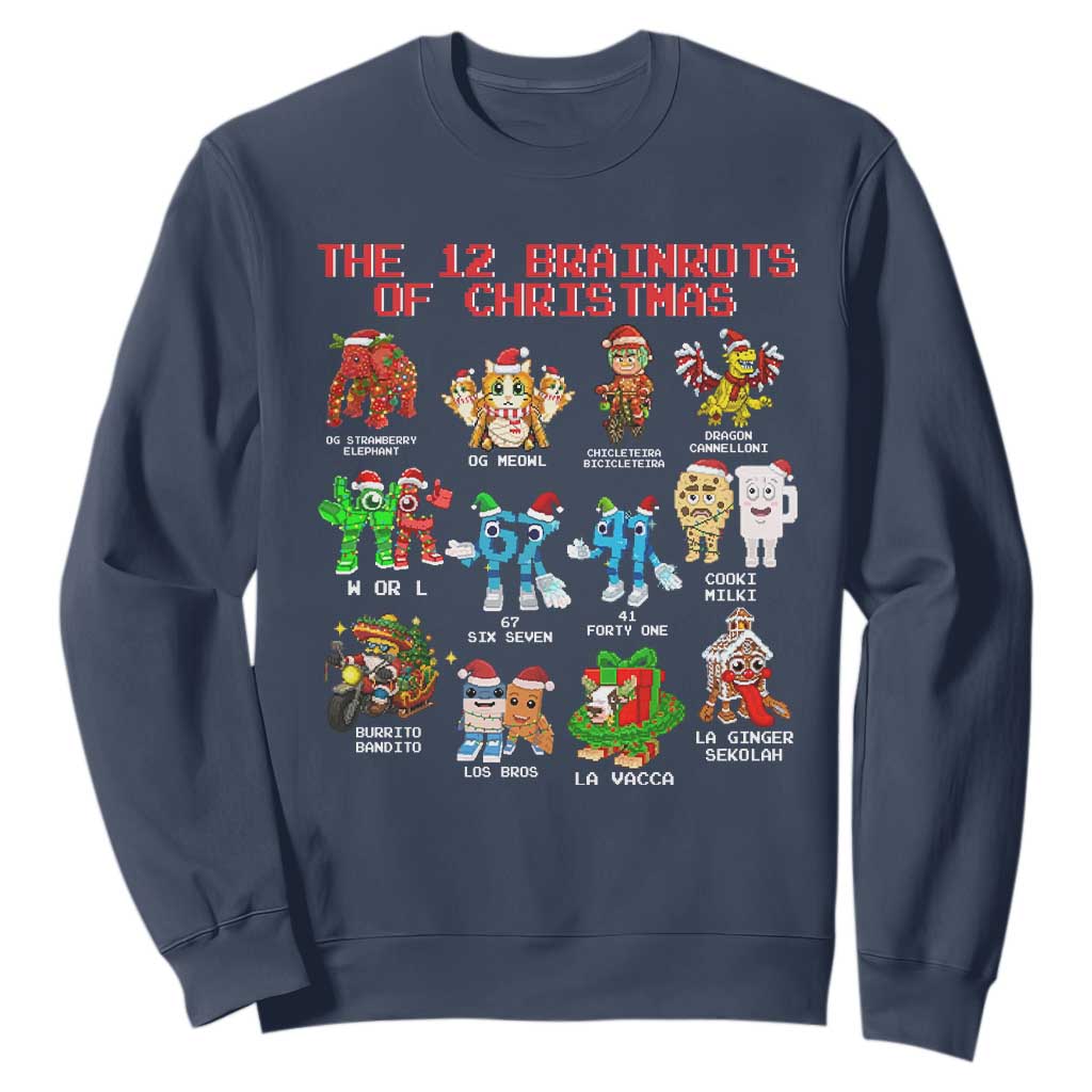 The 12 Brainrots of Christmas Sweatshirt Funny Cursed Meme Holiday Gag Gift TS02 Navy Print Your Wear