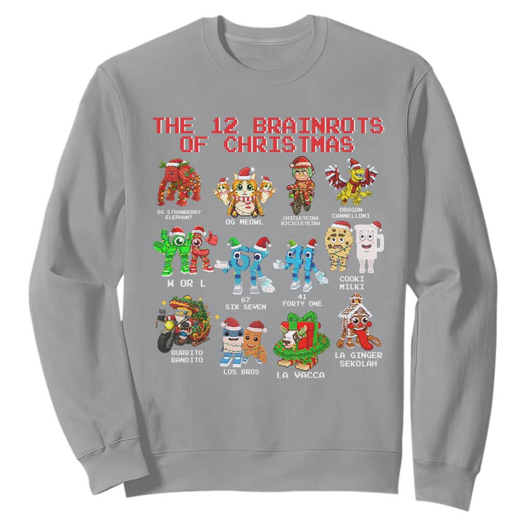 The 12 Brainrots of Christmas Sweatshirt Funny Cursed Meme Holiday Gag Gift TS02 Sport Gray Print Your Wear