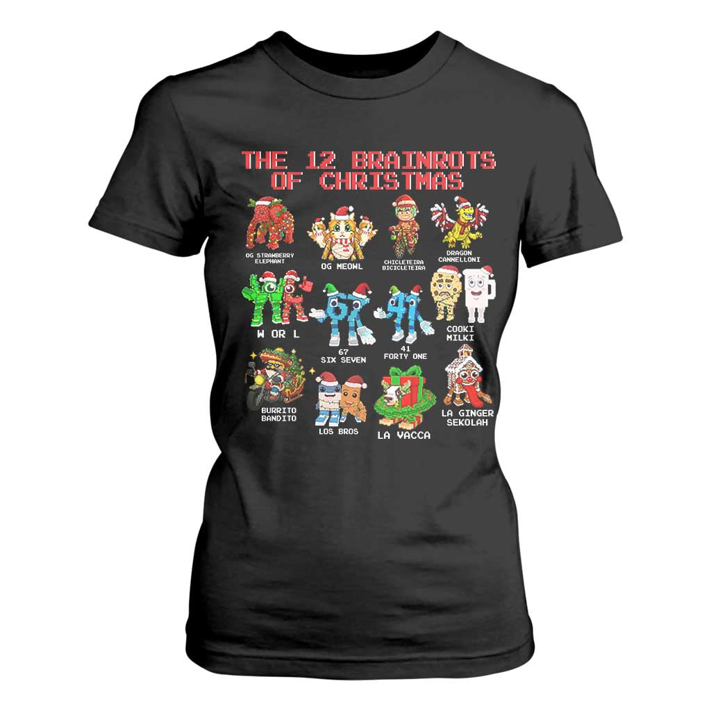 The 12 Brainrots of Christmas T Shirt For Women Funny Cursed Meme Holiday Gag Gift TS02 Black Print Your Wear