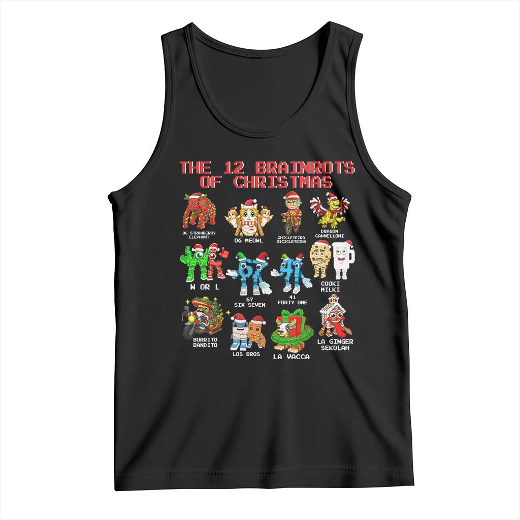 The 12 Brainrots of Christmas Tank Top Funny Cursed Meme Holiday Gag Gift TS02 Black Print Your Wear