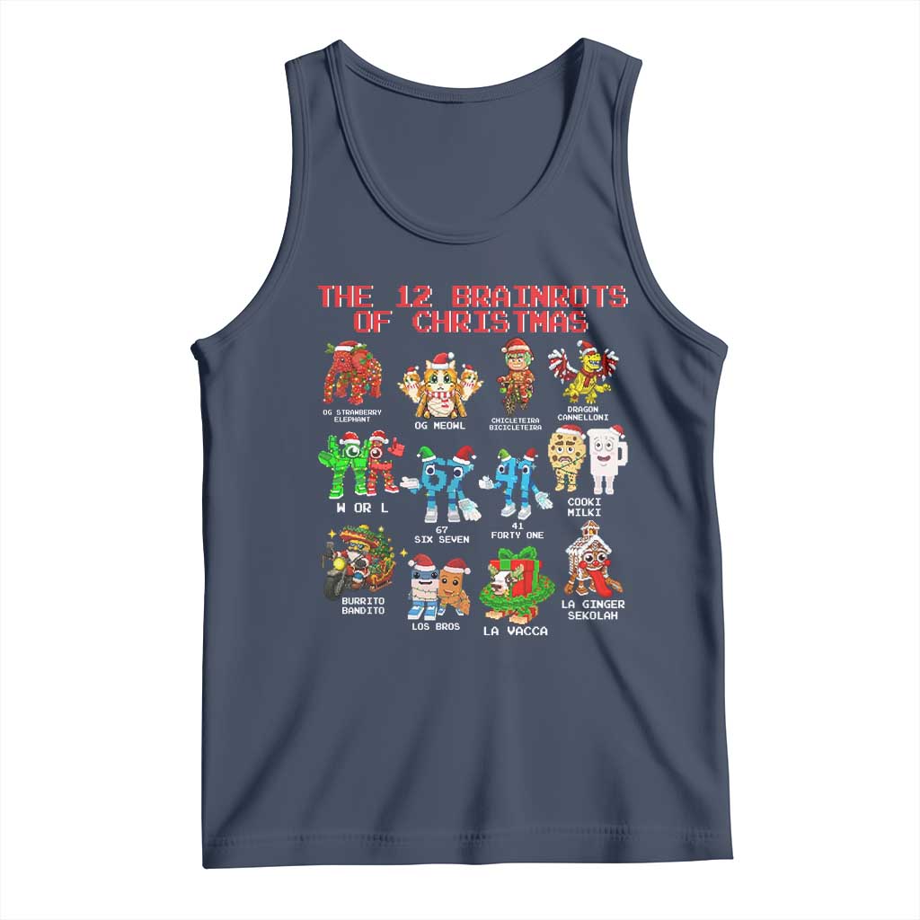 The 12 Brainrots of Christmas Tank Top Funny Cursed Meme Holiday Gag Gift TS02 Navy Print Your Wear