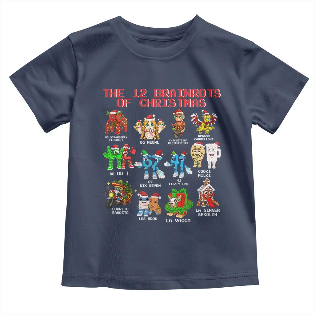 The 12 Brainrots of Christmas Toddler T Shirt Funny Cursed Meme Holiday Gag Gift TS02 Navy Print Your Wear