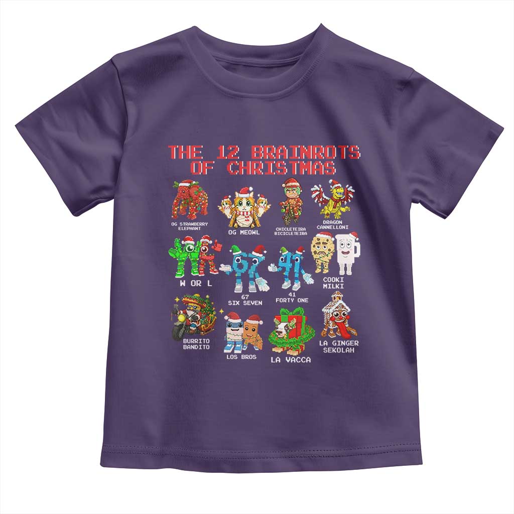The 12 Brainrots of Christmas Toddler T Shirt Funny Cursed Meme Holiday Gag Gift TS02 Purple Print Your Wear