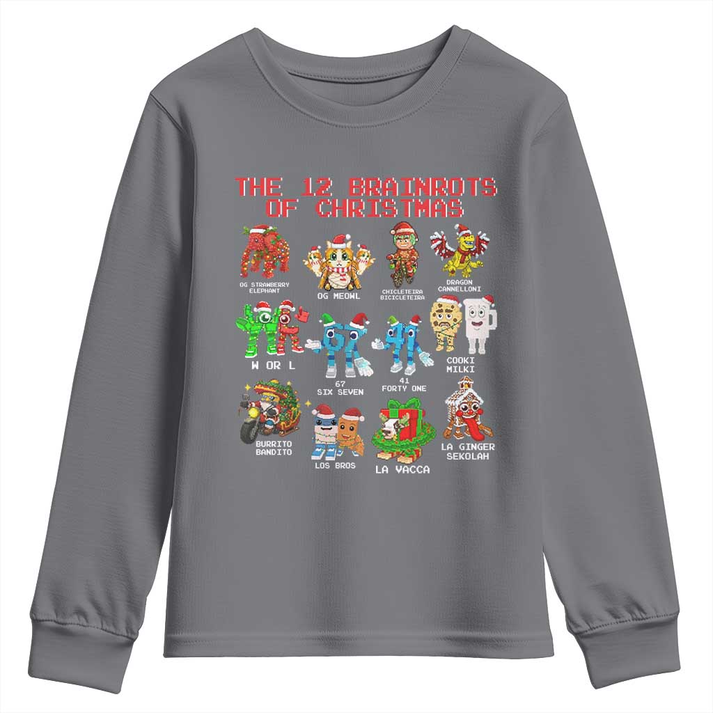 The 12 Brainrots of Christmas Youth Sweatshirt Funny Cursed Meme Holiday Gag Gift TS02 Charcoal Print Your Wear