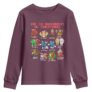 The 12 Brainrots of Christmas Youth Sweatshirt Funny Cursed Meme Holiday Gag Gift TS02 Maroon Print Your Wear