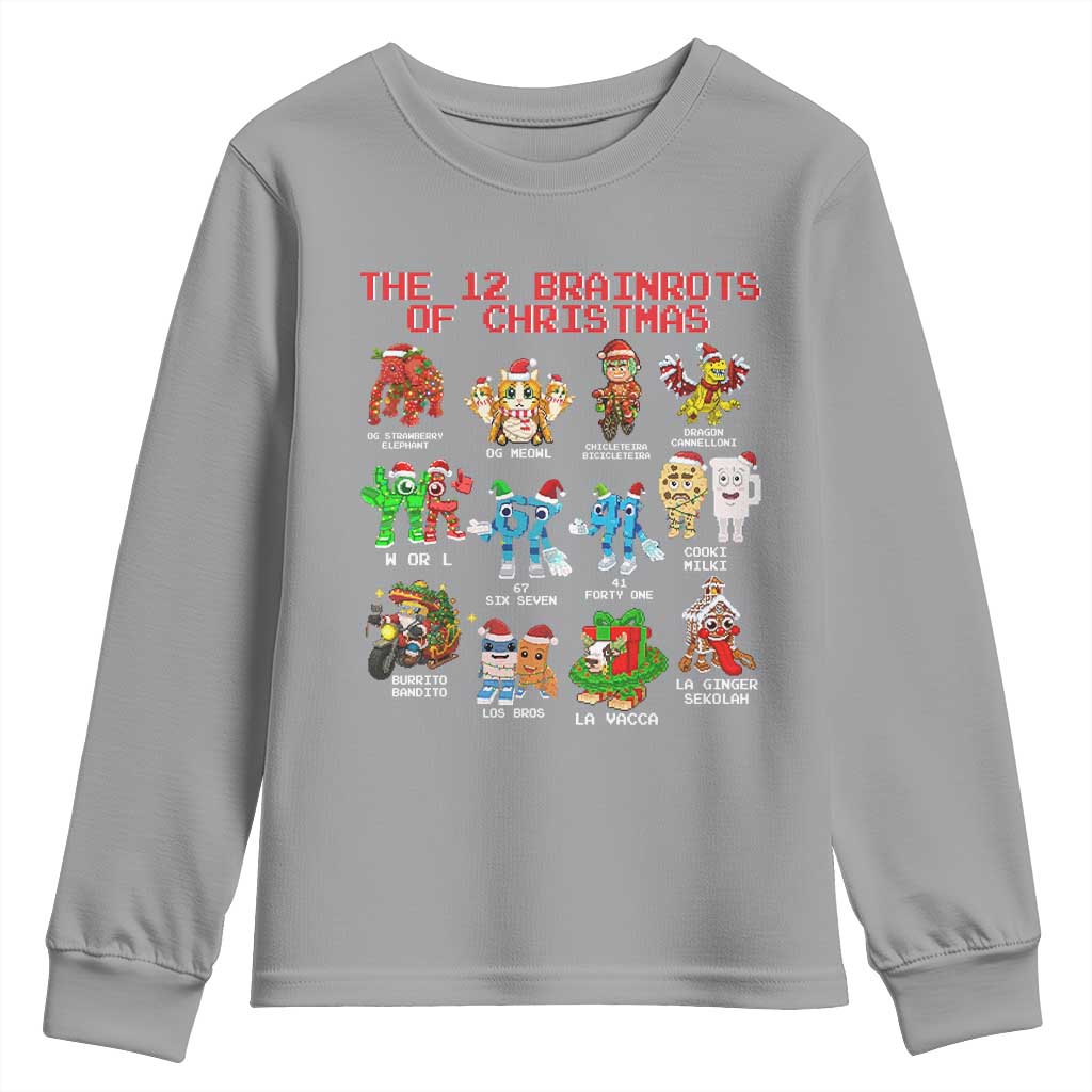 The 12 Brainrots of Christmas Youth Sweatshirt Funny Cursed Meme Holiday Gag Gift TS02 Sport Gray Print Your Wear